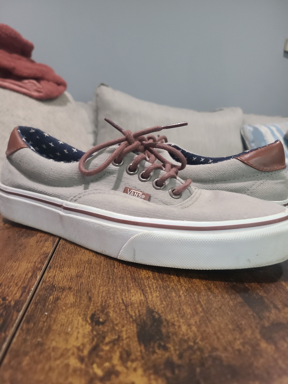 Vans Men's Low-Top Canvas Sneakers in Taupe with Brown Accents